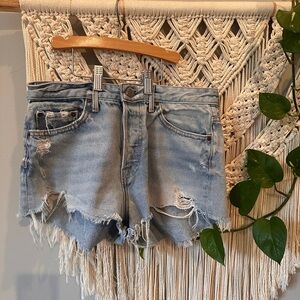 GRLFRND Light Blue Distressed Jean Shorts